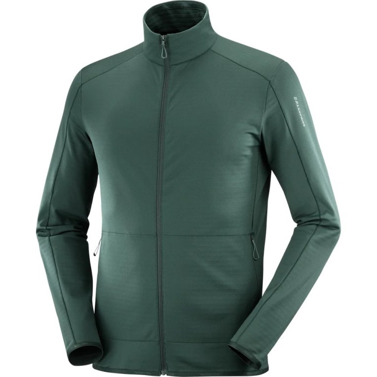 Dark Green Salomon Essential Lightwarm Full Zip Men's Jackets | PH 90428R